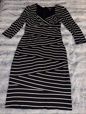 NWOT WHBM Slimming black & White Striped Wrap-Front Dress